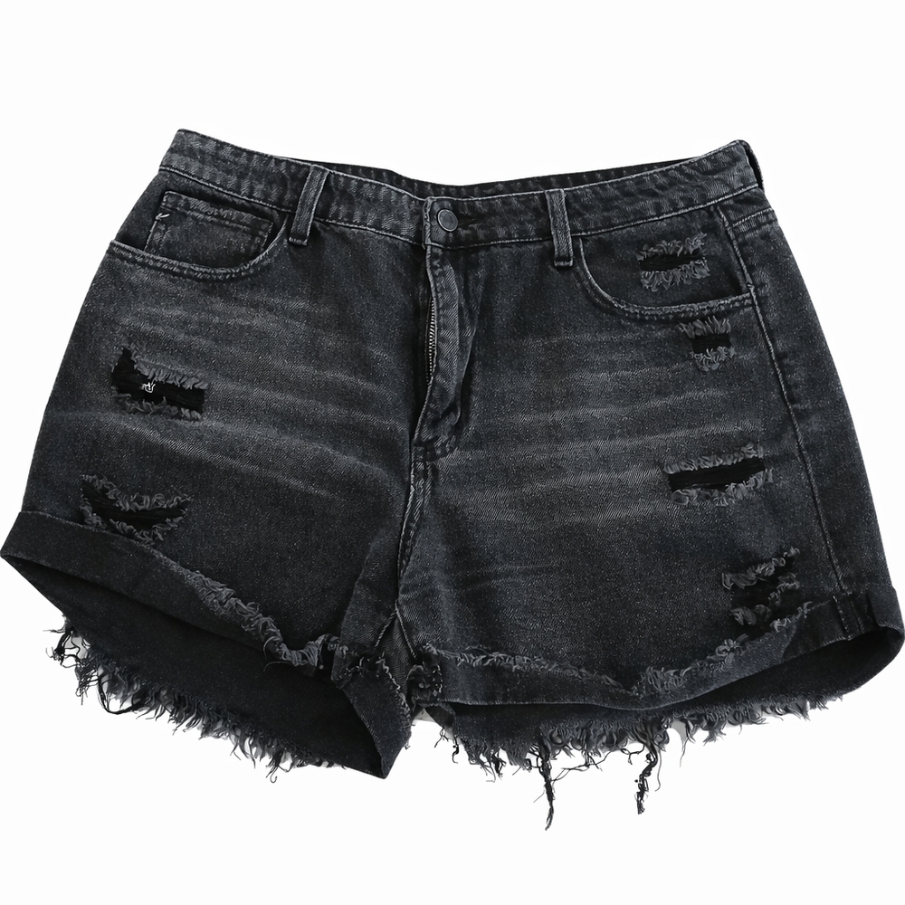KanCan Women's BLACK Summer Distressed Denim JEAN cut-off SHORTS Size W 13 / 30 - Picture 1 of 7